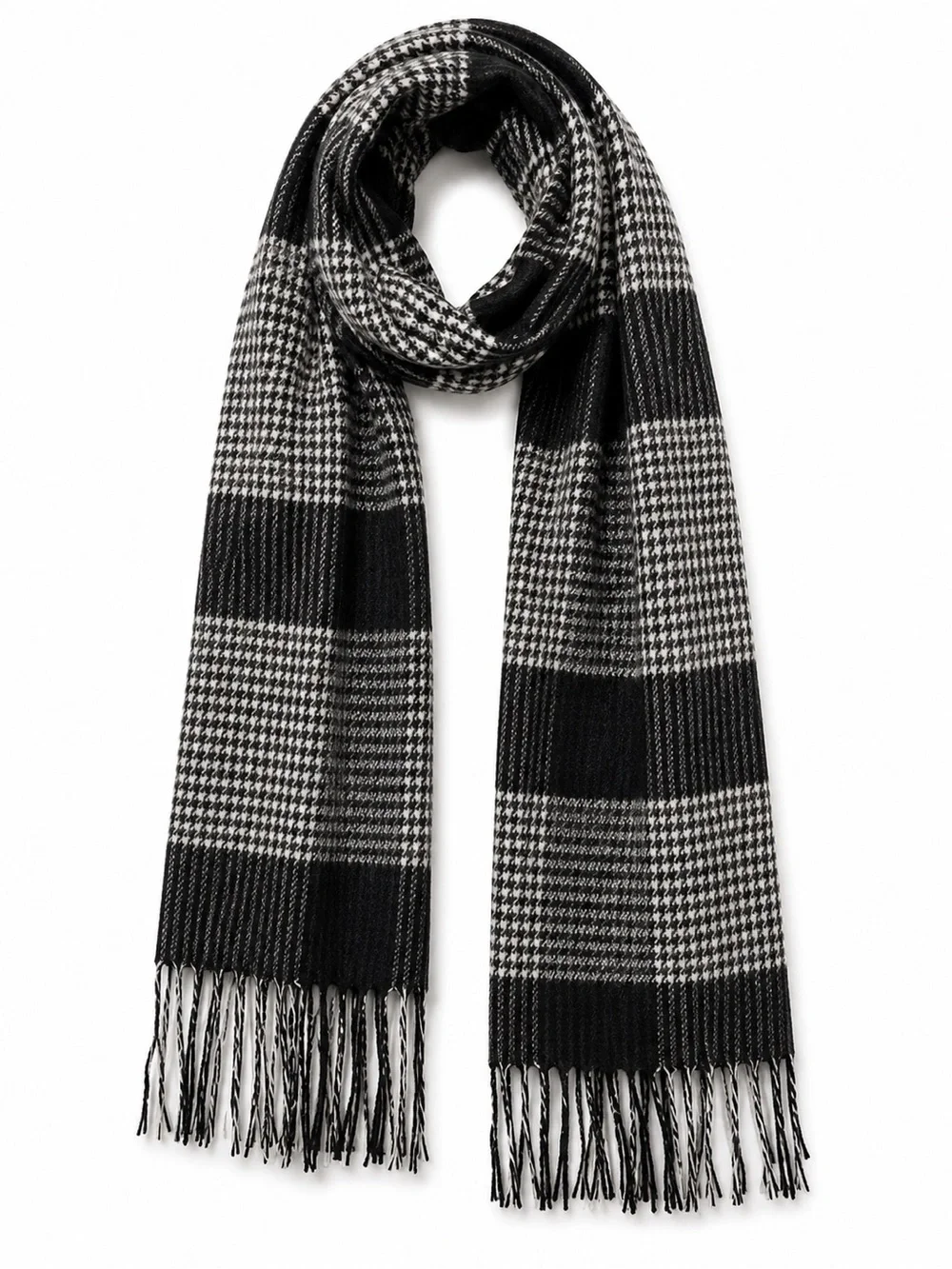 Black & White Houndstooth Scarf - Classic Winter Accessory